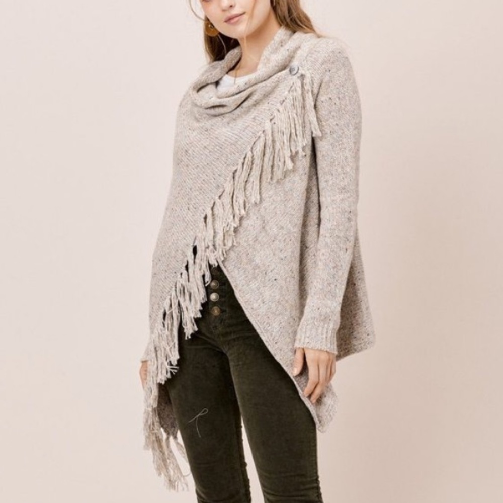 Lovestich Camel Speckled Knit Cardigan Sweater M